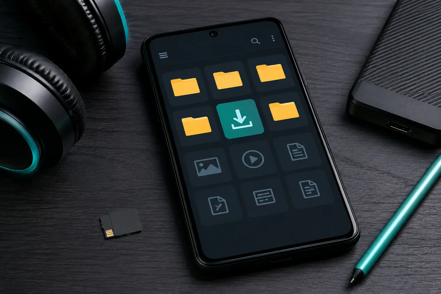 Android phone showing a Downloads folder in a clean file manager